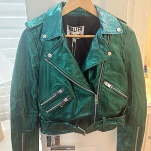 WALTER BAKER Allison Emerald Metallic Green Leather Jacket XS Orig $698